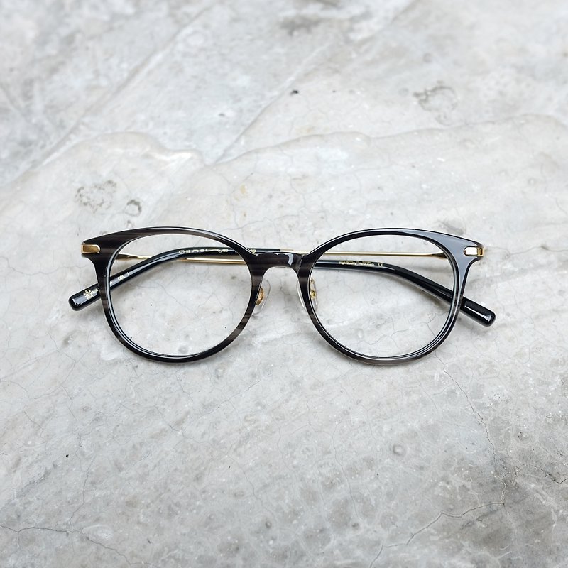 [Business trip] Korea new glasses round frame beautiful through gray pattern frame - Glasses & Frames - Other Materials Black