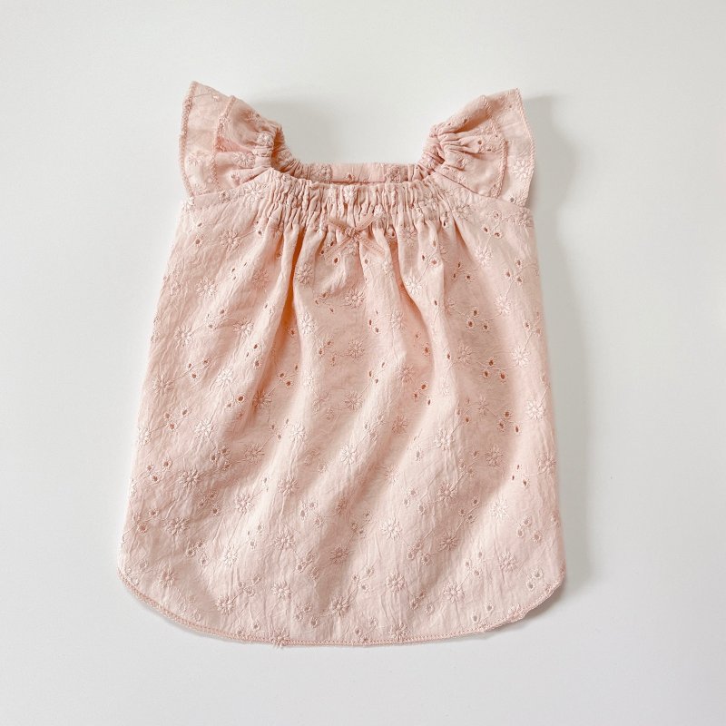 Dog Wear・Embroidered Ruffle Camisole - Pink - ชุดสัตว์เลี้ยง - ผ้าฝ้าย/ผ้าลินิน สึชมพู