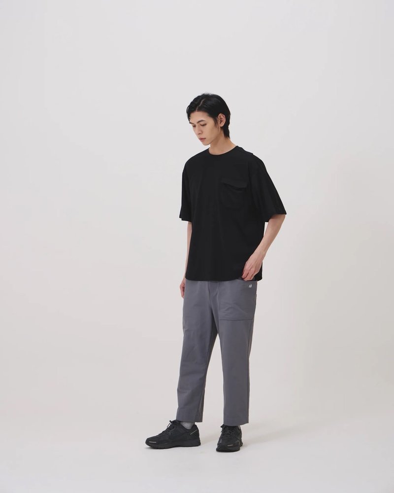 寬版口袋短Tee (黑) - 男 T 恤 - 棉．麻 黑色