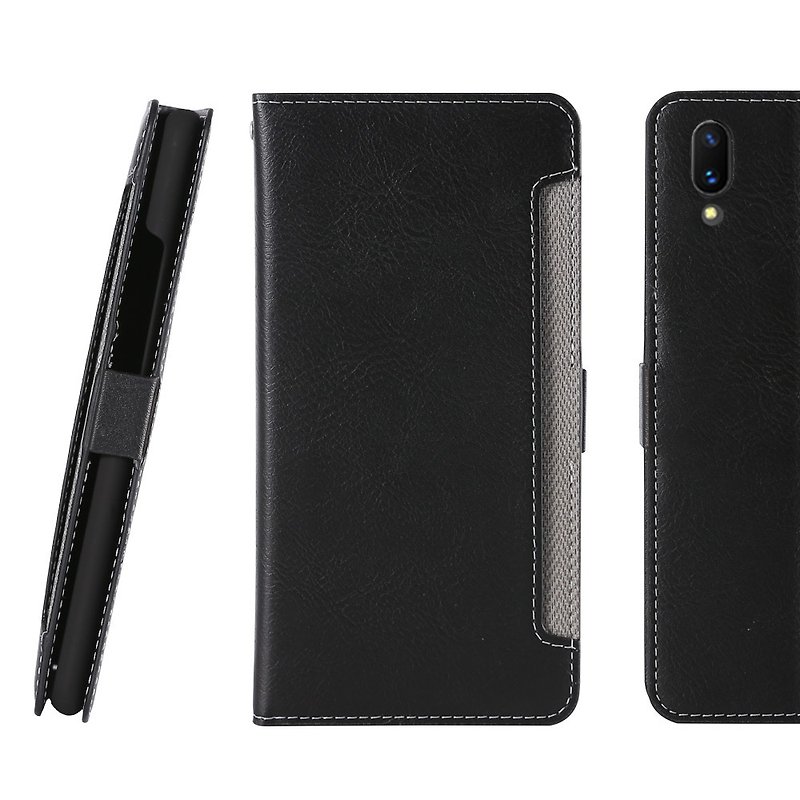 CASE SHOP vivo X21 Front Retractable Side Lift Leather Case - Black (4716779659764) - Phone Cases - Faux Leather Black