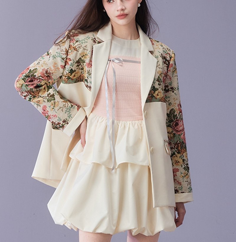 French elegant floral patchwork single-breasted suit jacket - Women's Blazers & Trench Coats - Other Materials Multicolor