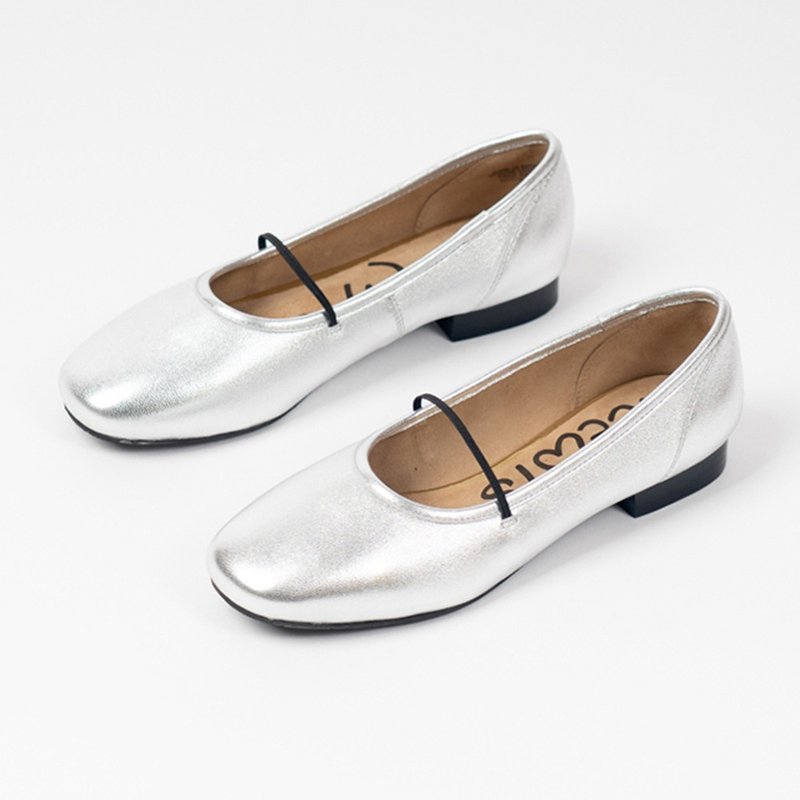 Lewis Walt French retro commuting comfortable niche handmade leather square-toe low-heeled ballet shoes - Mary Jane Shoes & Ballet Shoes - Genuine Leather Silver