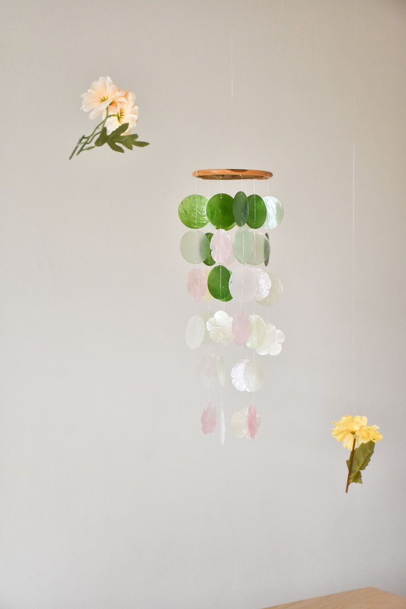 Shell Wind Chimes | Song of the Manor (pink, white and green) - Items for Display - Shell Pink