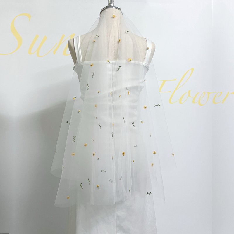 Little Sunflower  : Wedding bridal veil - 髮圈/髮夾 - 繡線 