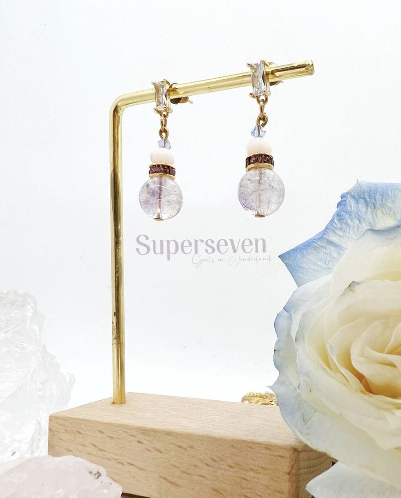 | Magic Stone Crystal Series | Crystal Almighty King Purple Super Seven Earrings • 925 Ear Needles - ต่างหู - คริสตัล สีม่วง