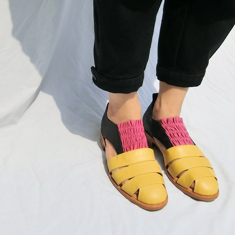 Real Leather flat sandals ||fancy unicorn banana chocolate|| - รองเท้าหนังผู้หญิง - หนังแท้ สีเหลือง