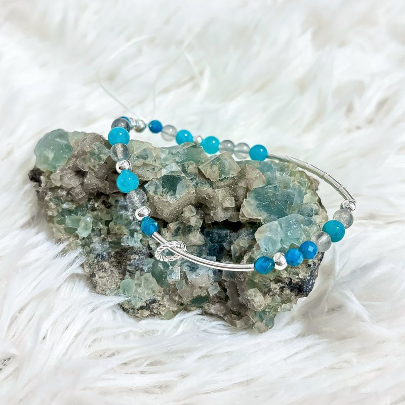 - Chefchaouen Sance- Stone& sterling silver bracelet handmade crystal ore jewelry - Bracelets - Crystal Blue