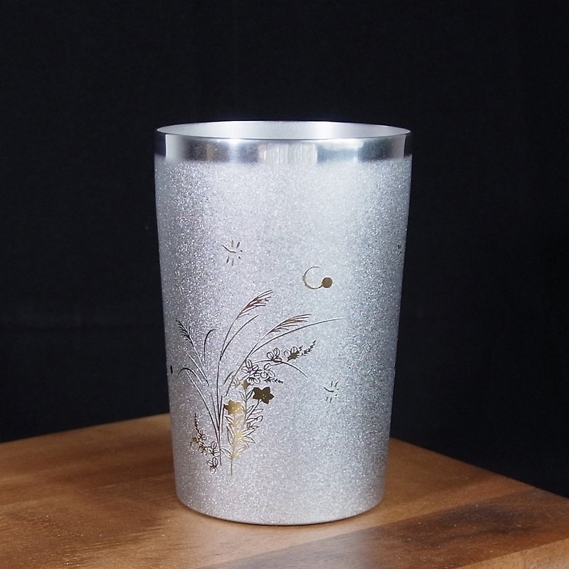 鈦愛生活系列-日本製純鈦極致雙層杯 芒草 270ml - 杯子 - 其他金屬 銀色