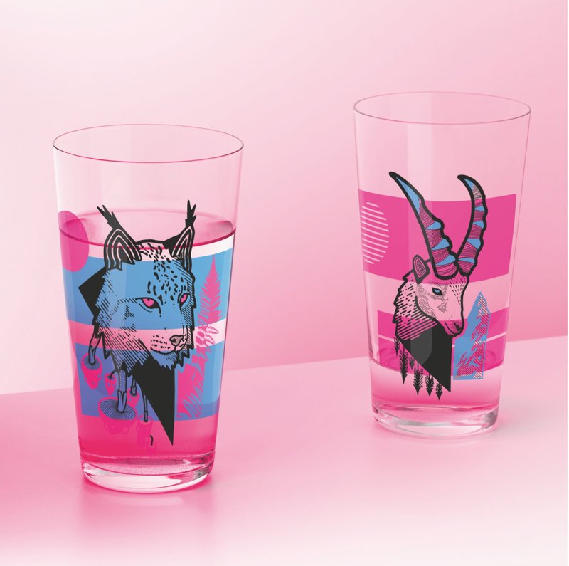 [Quick Shipping] FARBKNALL Fashionable Totem Beer Pairing Cups (1 set of 2)/3 styles in total - แก้วไวน์ - แก้ว สึชมพู