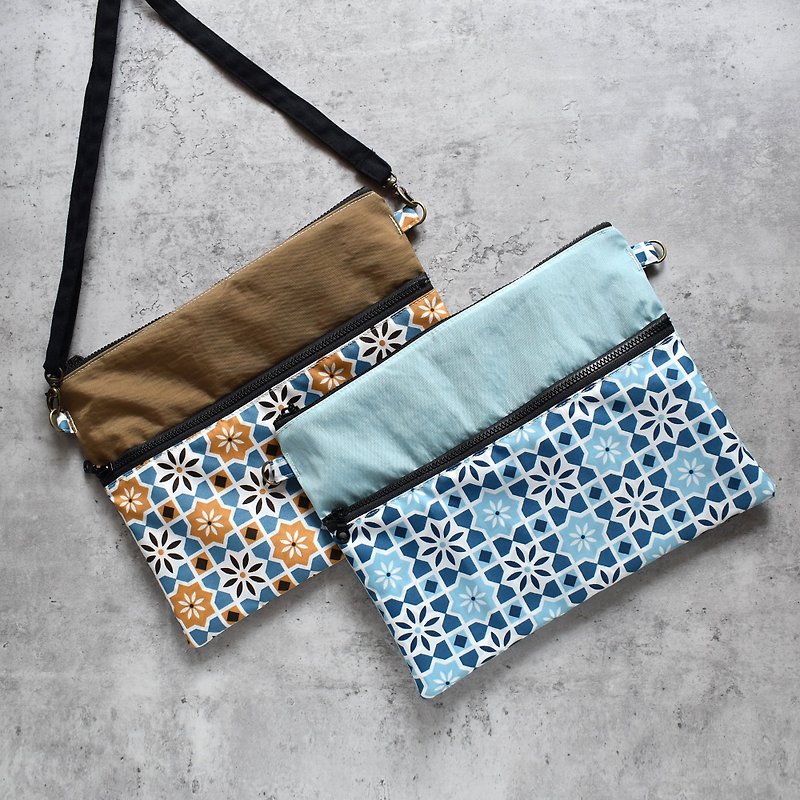 Travel waterproof crossbody bag/side bag_tiles - Messenger Bags & Sling Bags - Nylon Blue