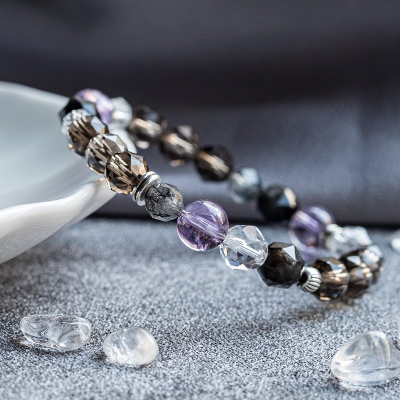 Light and elegant purple Lona black hair Silver Stone lavender amethyst citrine natural water - สร้อยข้อมือ - คริสตัล สีเทา