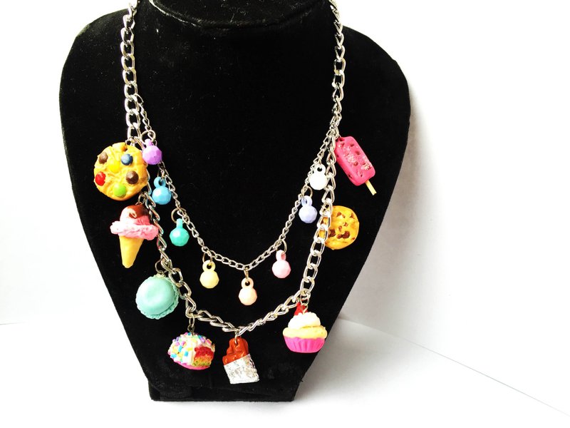 necklace with food - 項鍊 - 黏土 粉紅色