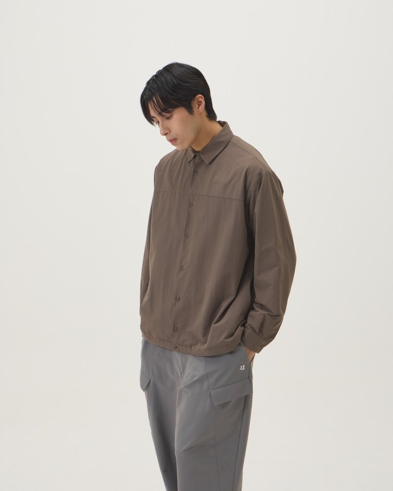 Wide drawstring shirt (dark coffee) - เสื้อเชิ้ตผู้ชาย - ไนลอน สีนำ้ตาล