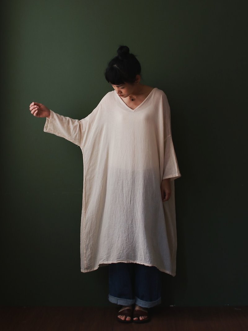 米白半透明ロングドレスのワイドバージョン - ワンピース - コットン・麻 ホワイト