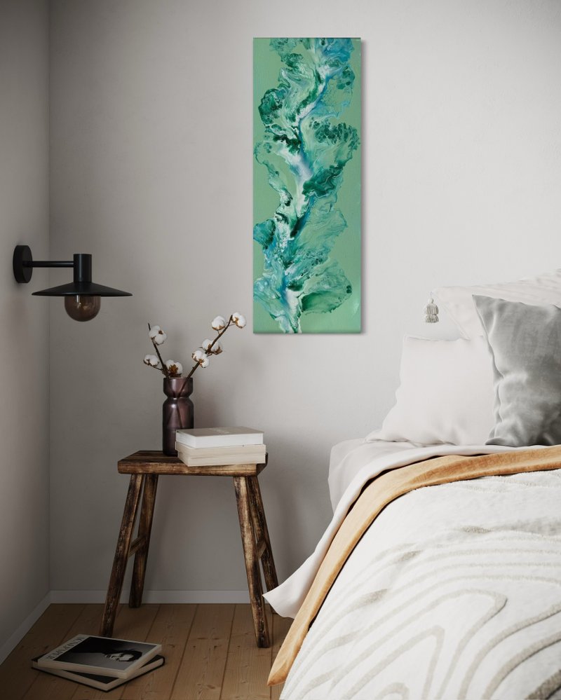 流體藝術 • 擺佈畫作 • 抽象原創丙烯酸畫擺佈畫作30x60cm - 海報/掛畫/掛布 - 棉．麻 綠色