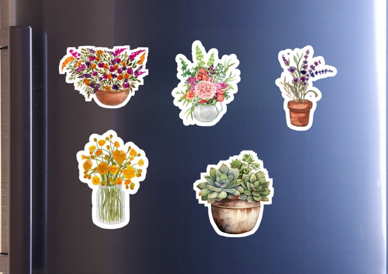 Fridge Magnet Set or Sticker Set - Kitchen Floral Fridge Magnet Set - 5 Pieces - Watercolor Garden - แม็กเน็ต - วัสดุอื่นๆ หลากหลายสี