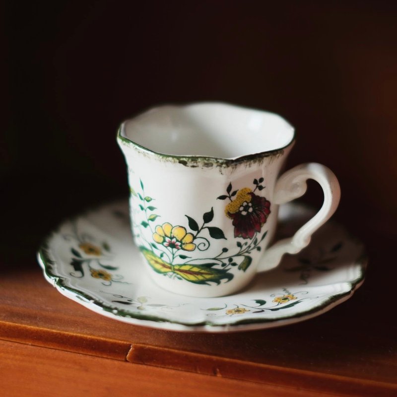 1960 French famous brand Sarreguemines Clarence cup and saucer set - Mugs - Pottery Green