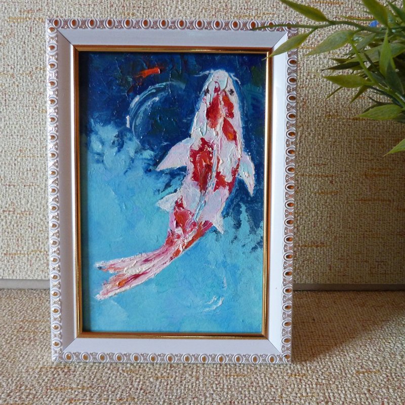 锦鲤的绘图, Koi fish painting - Original art - Small framed artwork,  鯉魚畫 - Posters - Cotton & Hemp Blue