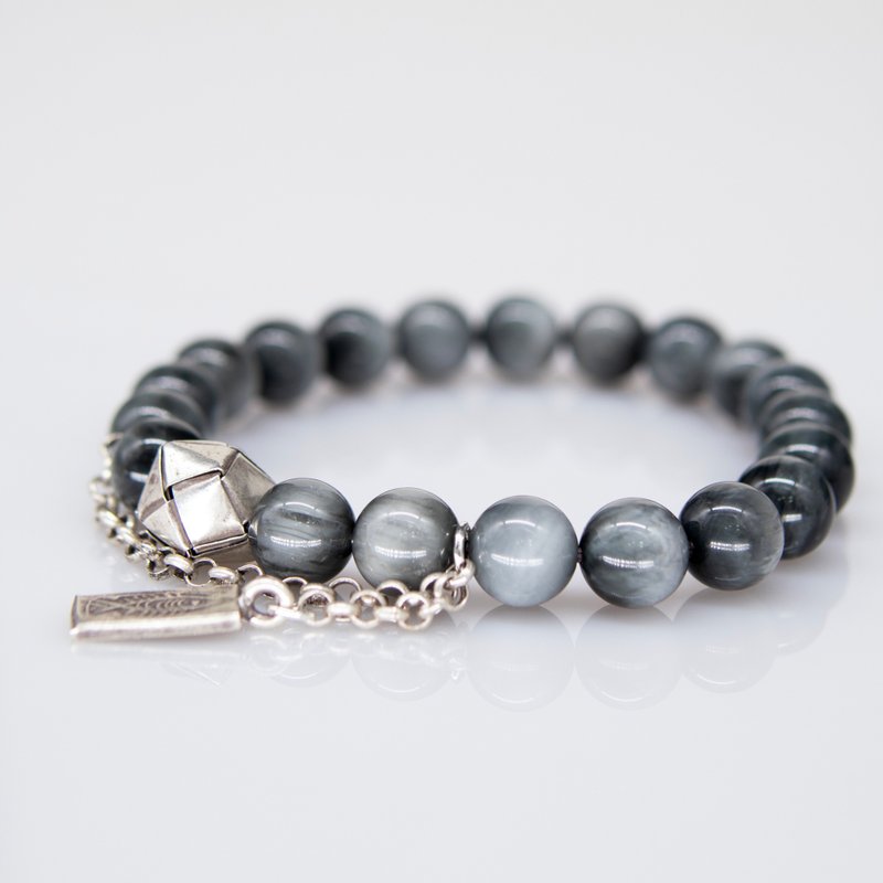 Natural eagle eye Stone 8.5mm bracelet - สร้อยข้อมือ - คริสตัล 