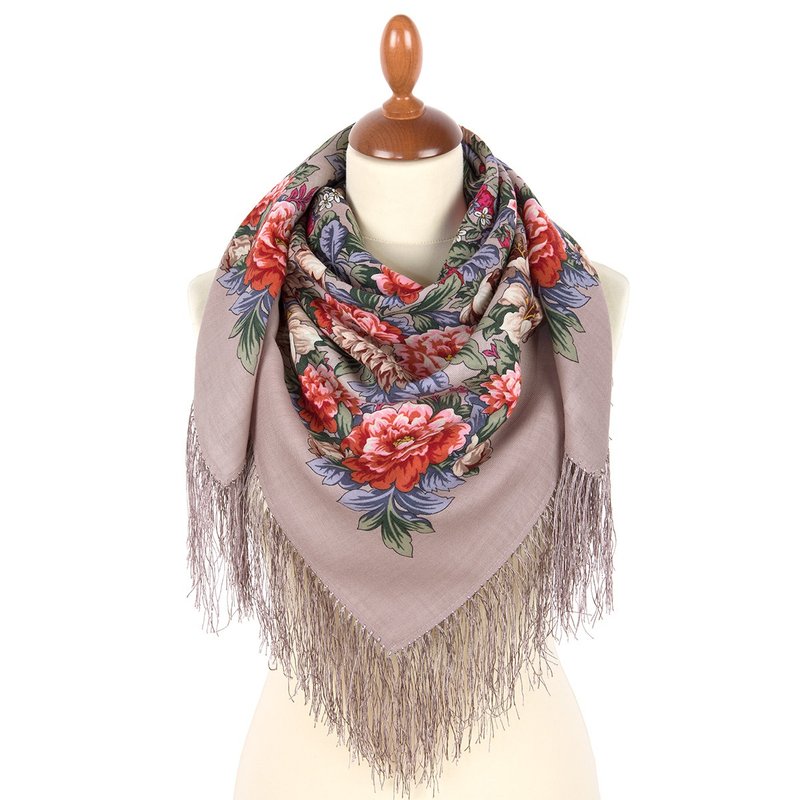 Authentic Pavlovo Posad Russian Shawl Scarf Soft 100% Wool 89x89 cm 2009-3 - 絲巾 - 羊毛 粉紅色