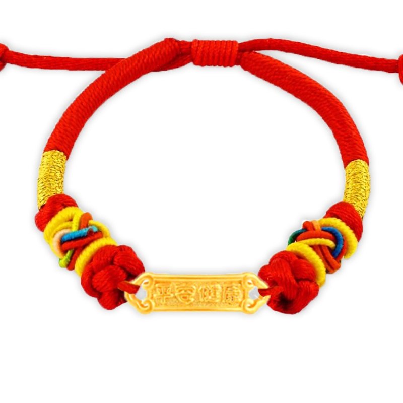 【童樂繪金飾】平安健康 兒童紅繩手鍊 約重0.08錢 (彌月金飾) - 滿月禮物 - 24k 金 紅色