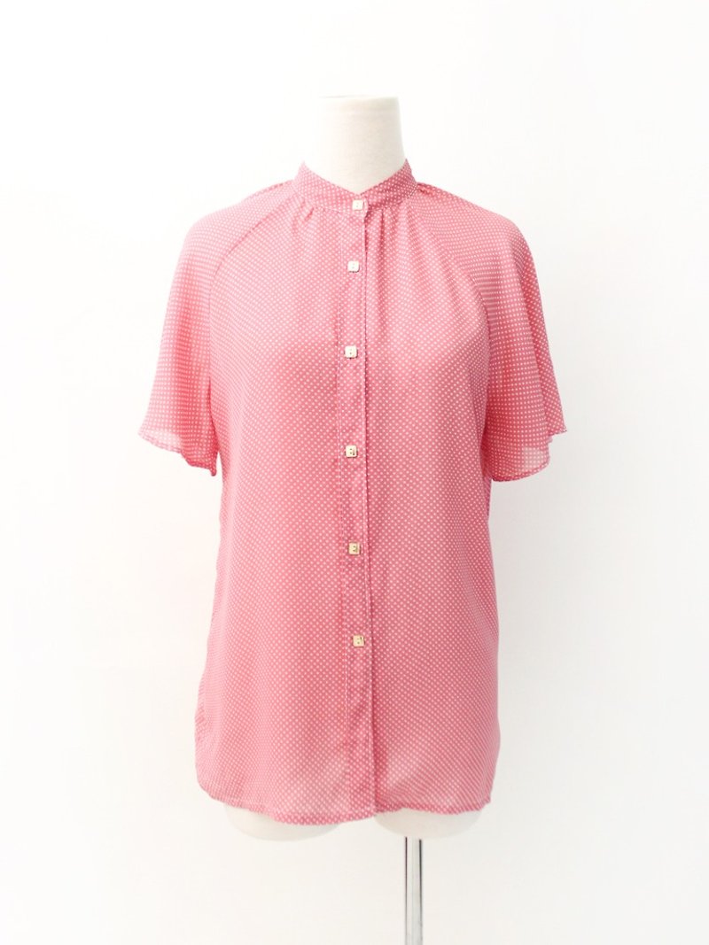 ビンテージ日本のピンクドットの半袖ヴィンテージシャツヴィンテージブラウス - シャツ・ブラウス - ポリエステル ピンク