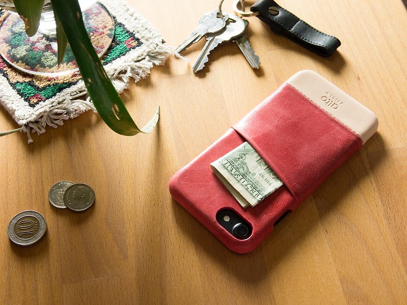 Alto iPhone 8 真皮手機殼背蓋 4.7吋 Metro - 珊瑚紅/本色 - 手機殼/手機套 - 真皮 紅色