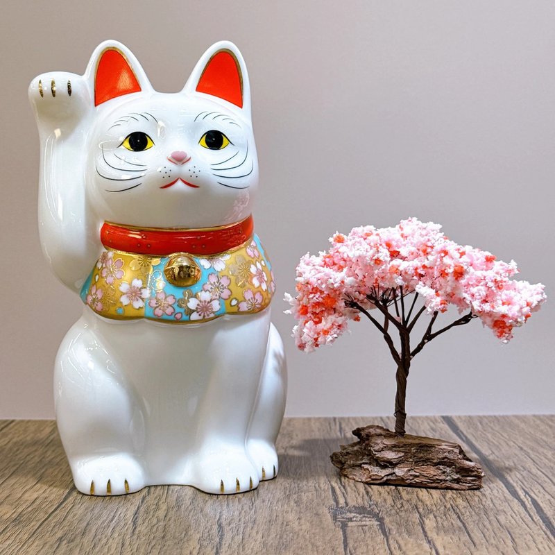 ยาคุชิซากุระมาเนกิเนโกะญี่ปุ่นขนาดใหญ่ - ของวางตกแต่ง - เครื่องลายคราม ขาว