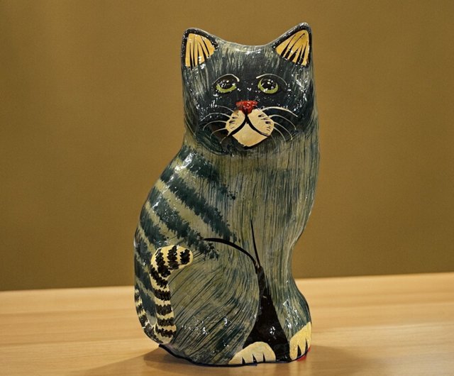 美品】ネコ 黒猫 金属 トレー 置物 インテリア 工芸品 美術品 A3008