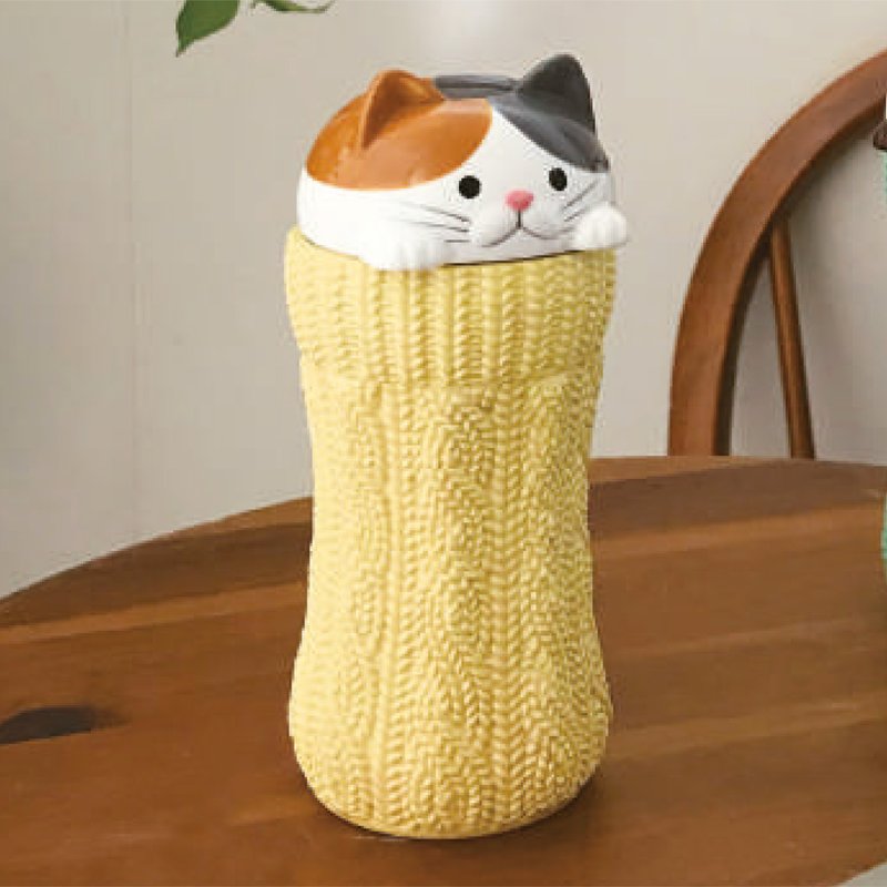 日本Decole 電動加濕器 - 針織布中的小貓 - 擺飾/家飾品 - 陶 黃色