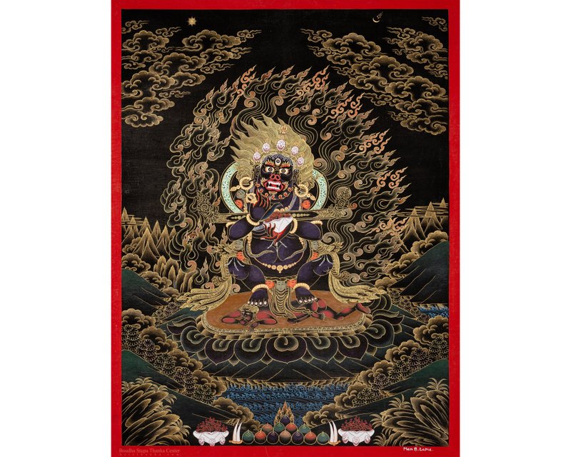 Mahakala 唐卡 象徵保護和權力 動態描繪 - 壁貼/牆壁裝飾 - 其他材質 多色