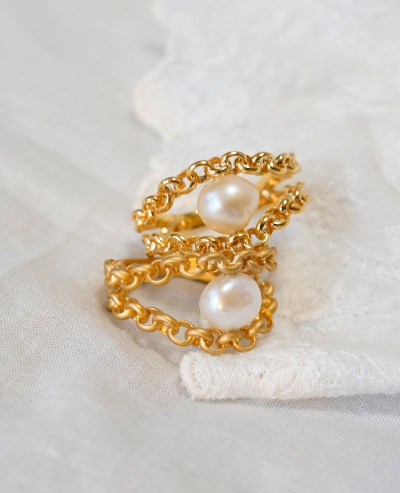 Chain pearl ring - แหวนทั่วไป - โลหะ สีทอง