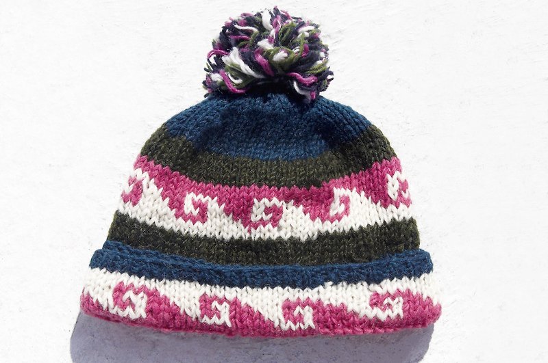 Christmas gift emergency gift exchange gift limited one hand-knit pure wool hat / knitted woolen hat / inner bristles hand-knit wool hat / woolen hat / hand-knit hat-tropical South American wave totem - หมวก - ขนแกะ หลากหลายสี