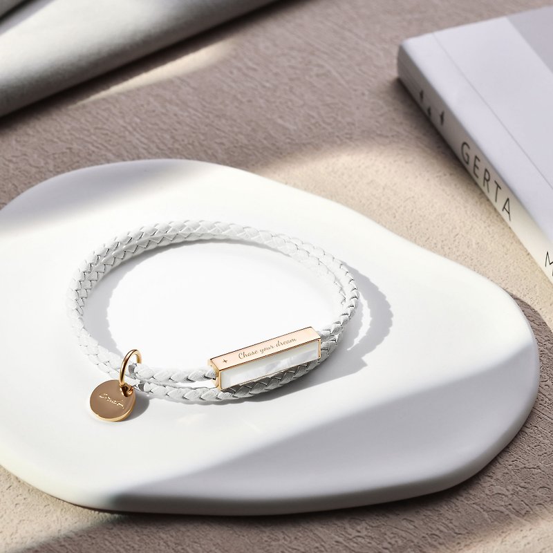 Ricordi Italian Leather Wrap Gemstone Bracelet  - Swan White - Mother of Pearl - Bracelets - Genuine Leather White