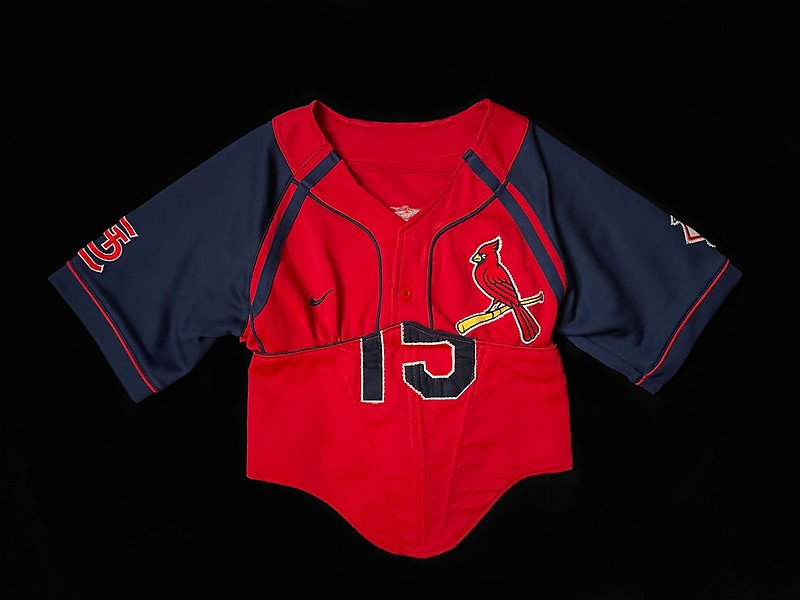 REGETHER 古著改製 馬甲棒球上衣-St. Louis Cardinals - 女上衣/長袖上衣 - 尼龍 藍色