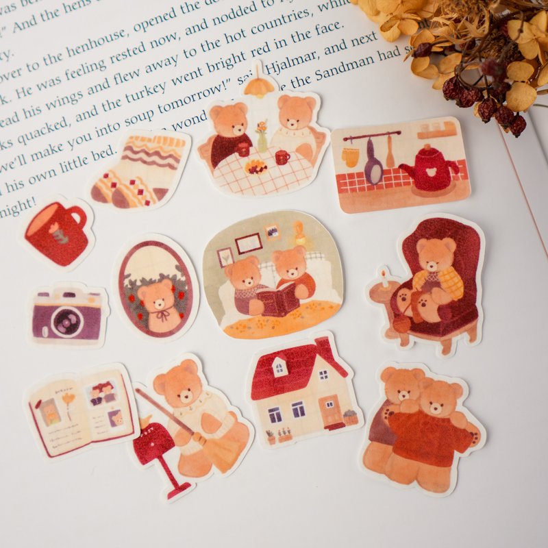 くまとふたりのおうちマスキングフレークシール【貼ってはがせる】 - 貼紙 - 紙 