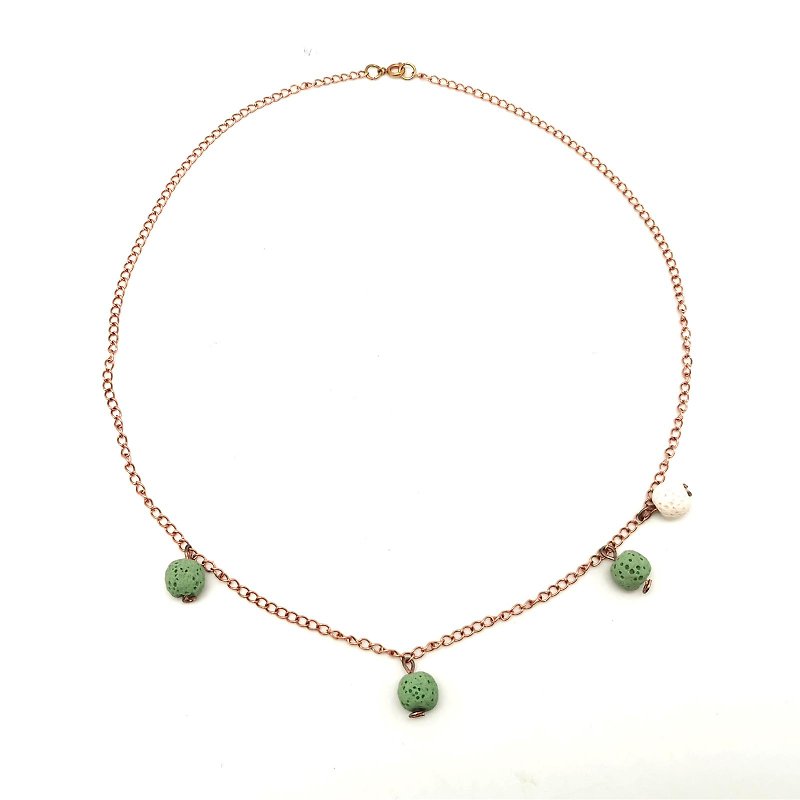 Quadruple-Bead Green Aroma Rock Diffuser Necklace Titanium Steel Rose Gold - Collar Necklaces - Stainless Steel Green