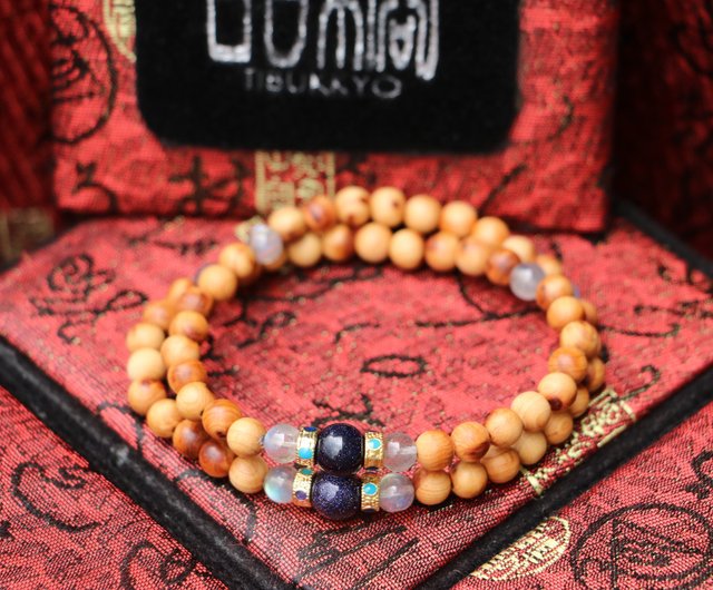 Thuja ウッド ビーズ 6 ミリメートルブルー石分離ビーズ ムーン