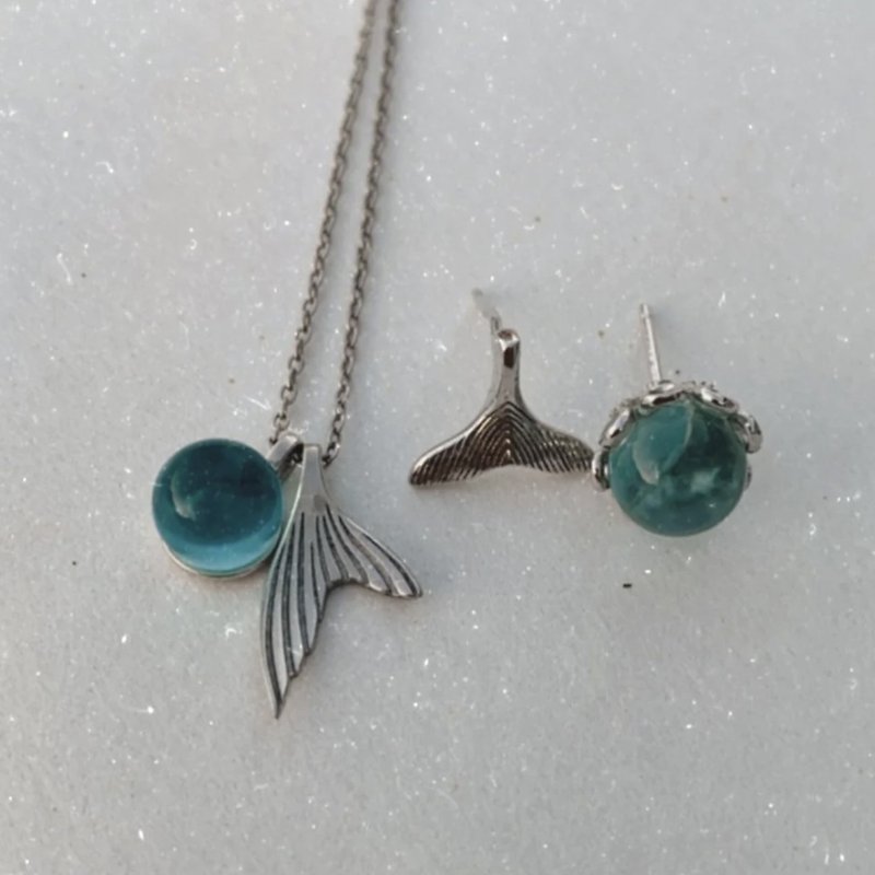 MERMAID MYTH EARRINGS AND NECKLACE SET - Necklaces - Sterling Silver Blue