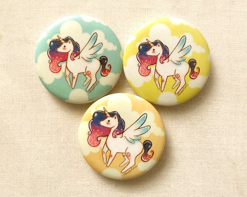 Unicorn badge group - Angel Horse badge [three into] - Unicorn Pinback Buttons - Small Pins [Set of 3] - Badges & Pins - Plastic Multicolor