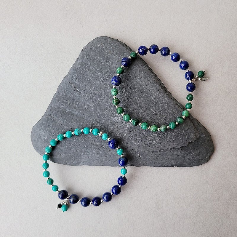 D001b-lapis lazuli and turquoise Indian jade sterling silver bracelet - สร้อยข้อมือ - เครื่องประดับพลอย 