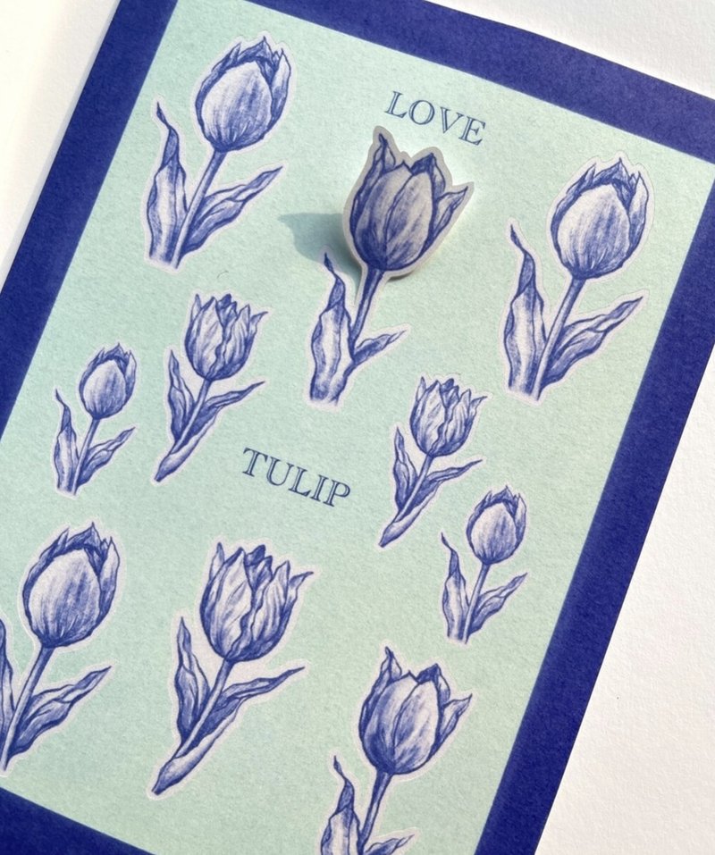 (GRIT) Blue tulip sticker - 貼紙 - 紙 