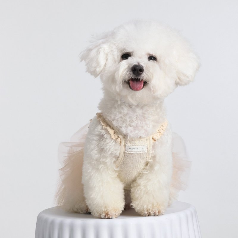 Pet apricot mesh dress, comfortable and light, thin princess style dress for small dogs and cats - ชุดสัตว์เลี้ยง - ไฟเบอร์อื่นๆ 