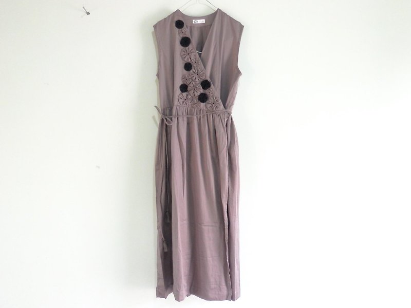 ヨーヨーカシュクールドレス/シルキーグレー - 洋裝/連身裙 - 棉．麻 灰色