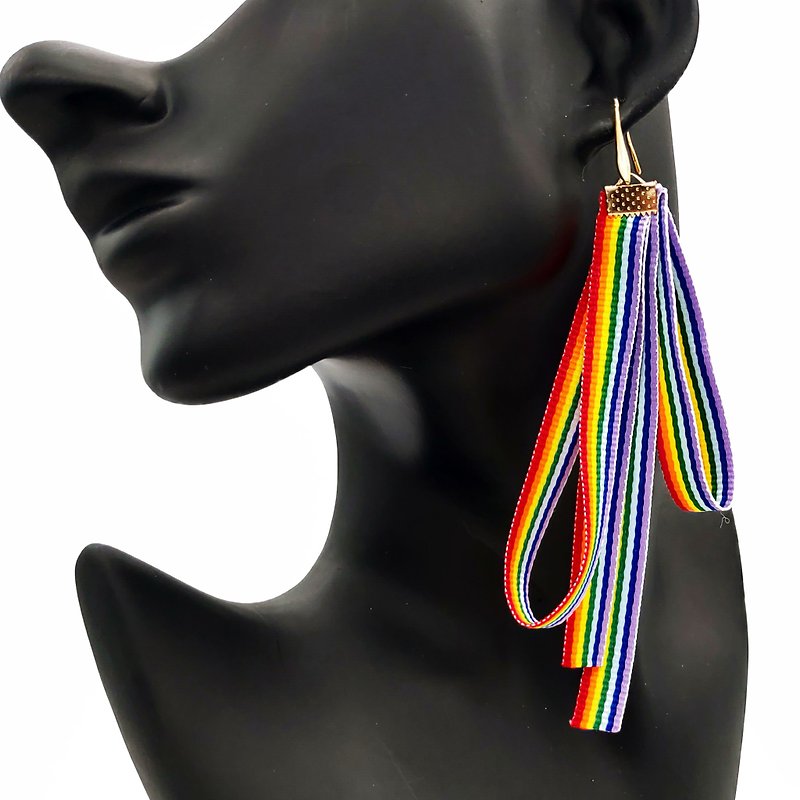 Daqian design temperament rainbow gay ribbon bow earrings / clip gift lover Xie Shi feast - ต่างหู - ผ้าฝ้าย/ผ้าลินิน หลากหลายสี