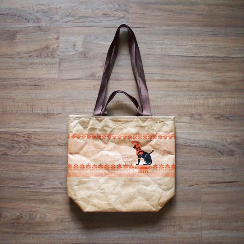 Greek Pattern Orange ANCIENT Shoulder Bag Tote Bag - กระเป๋าถือ - วัสดุอื่นๆ สีทอง