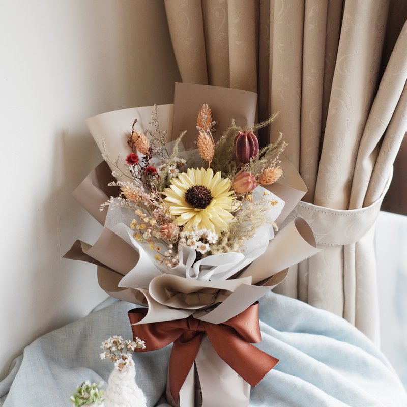 ウォームカームドライブーケ卒業ブーケひまわりスポット - ドライフラワー・ブーケ - 寄せ植え・花 ブラウン