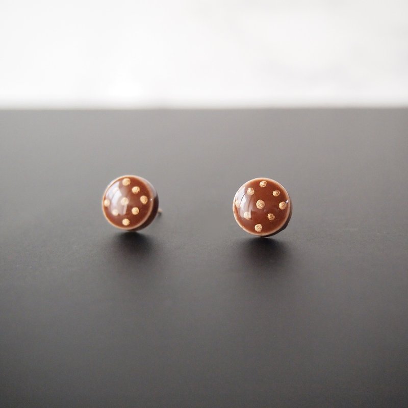 Puffy dot Mino ware (chocolate) Clip-On - Earrings & Clip-ons - Porcelain Brown