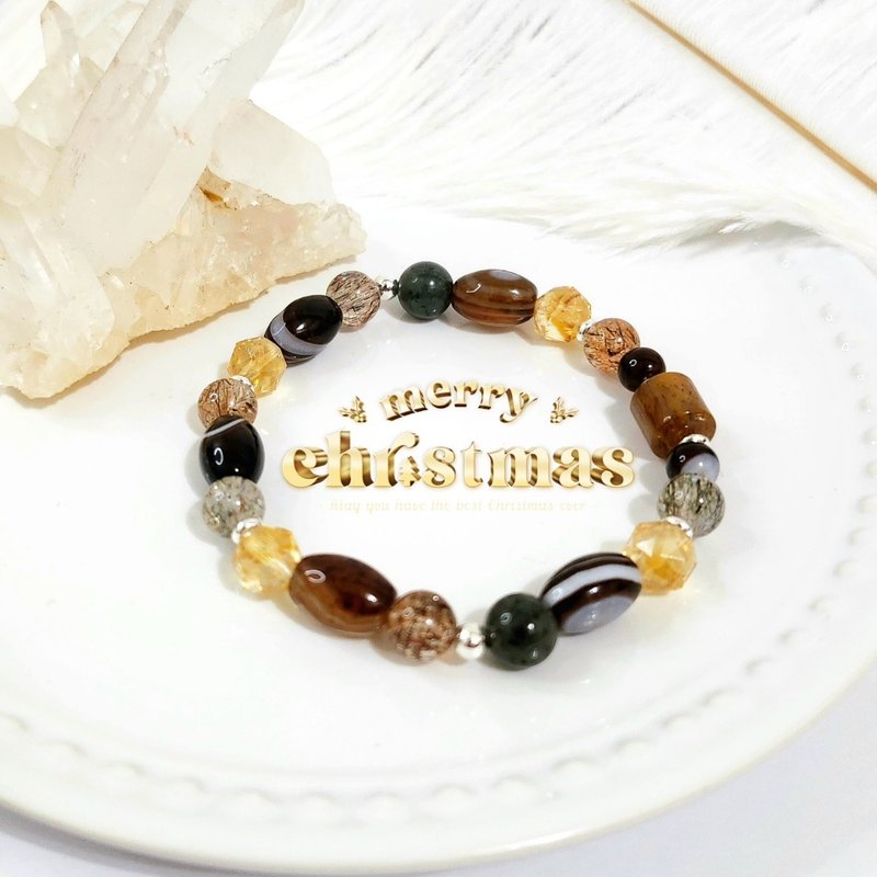 Christmas wreath 3/Crystal that helps career and fortune/Persian agate/green crystal/citrine/ Bronze crystal - สร้อยข้อมือ - คริสตัล สีเขียว