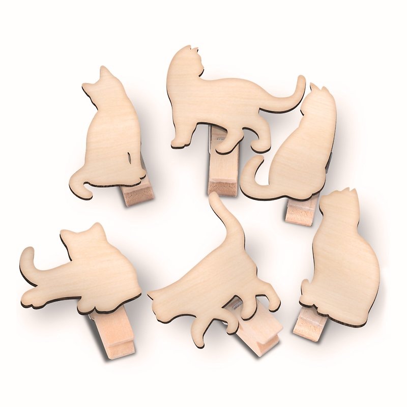 Lazy cat wooden clip set (six in a set) - อื่นๆ - ไม้ สีกากี